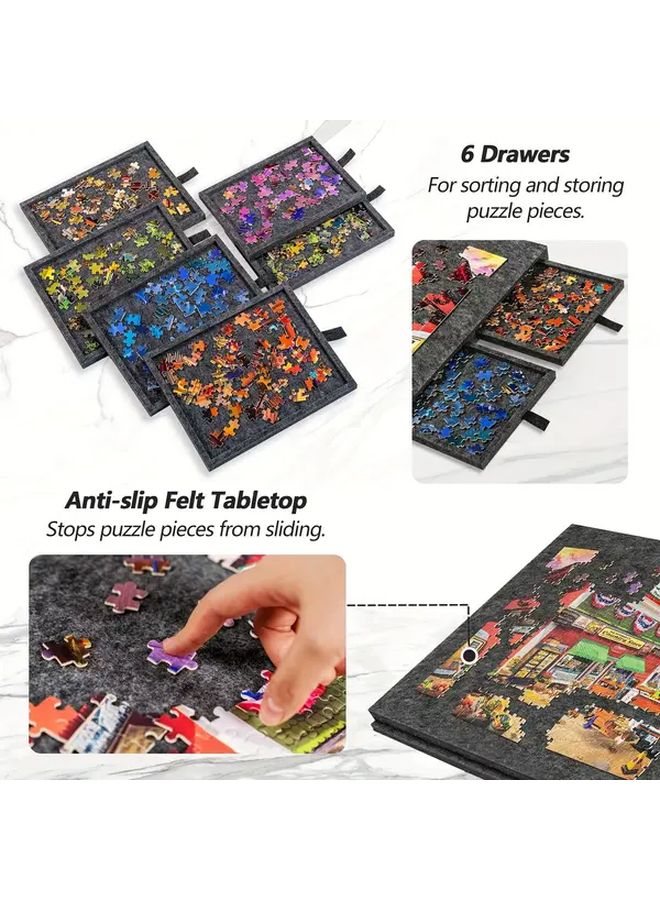 Portable Jigsaw Puzzle Table With 6 Drawers Silvery Gray 30 31 Inch Board - Image 3